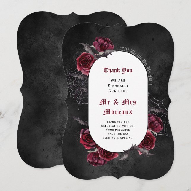 Elegant Roses Gothic Wedding  Thank You Card (Front/Back)