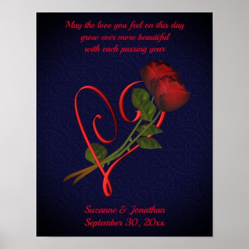 Elegant Roses Heart Wedding Or Anniversary  Poster