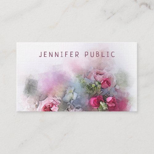 Elegant Roses In Watercolor  Oil Artwork Template Business Card