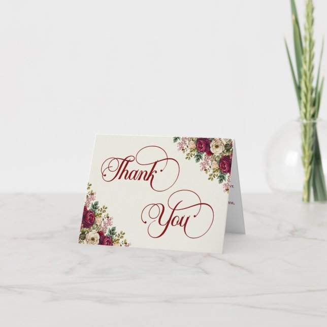 Elegant Roses Islamic Wedding  Thank You Card (Front)