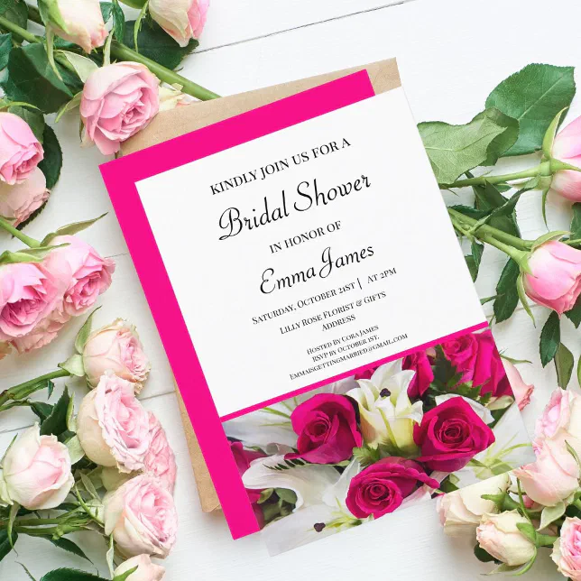 Elegant Roses & Lilies Bridal Shower Invitation Zazzle