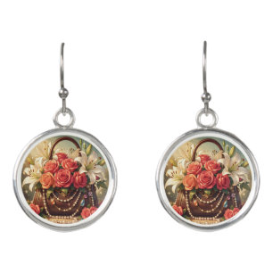 Elegant roses & lilies flower bloom from handbag earrings
