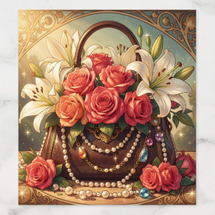 Elegant roses & lilies flower bloom from handbag envelope liner