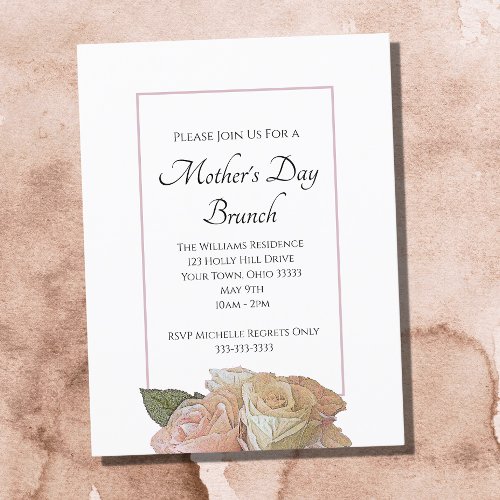 Elegant Roses Mothers Day Party Brunch Floral   Holiday Postcard