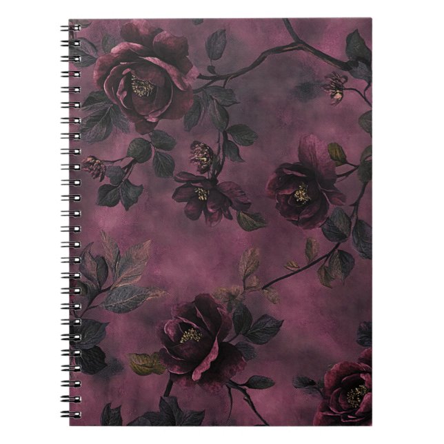 Elegant roses on a deep violet background.  notebook (Front)
