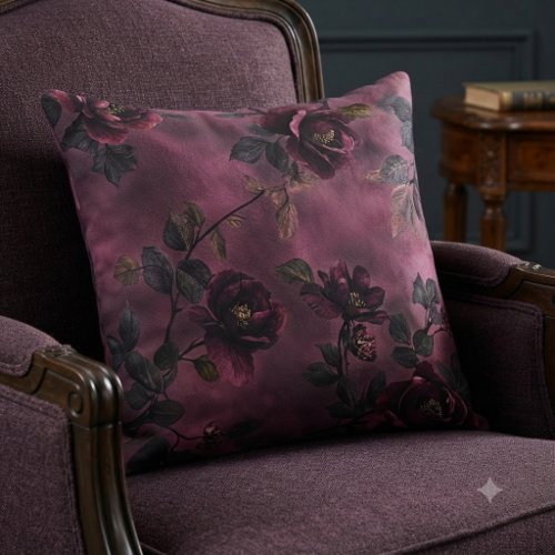 Elegant roses on a deep violet background. throw pillow