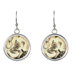 Elegant Roses on Black Earrings