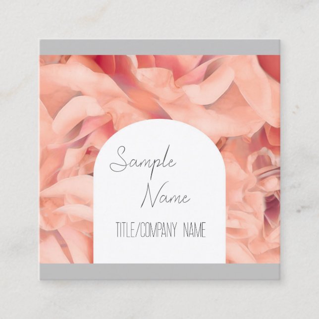 elegant roses pastel stylish custom pink and gray  square business card (Front)