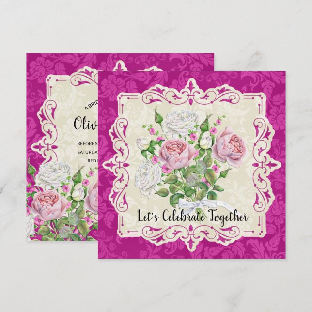 Elegant Roses & Peonies Bridal Shower Invitation (Front/Back)