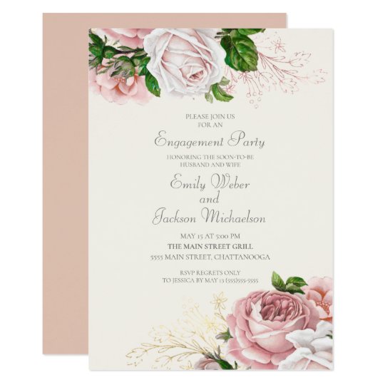 Elegant Roses Pink Floral Cream Engagement Party Invitation | Zazzle.com