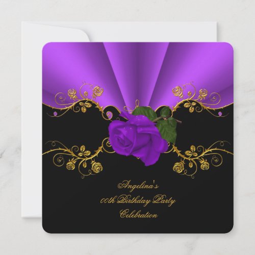Elegant Roses Purple Black Gold Birthday Party Invitation