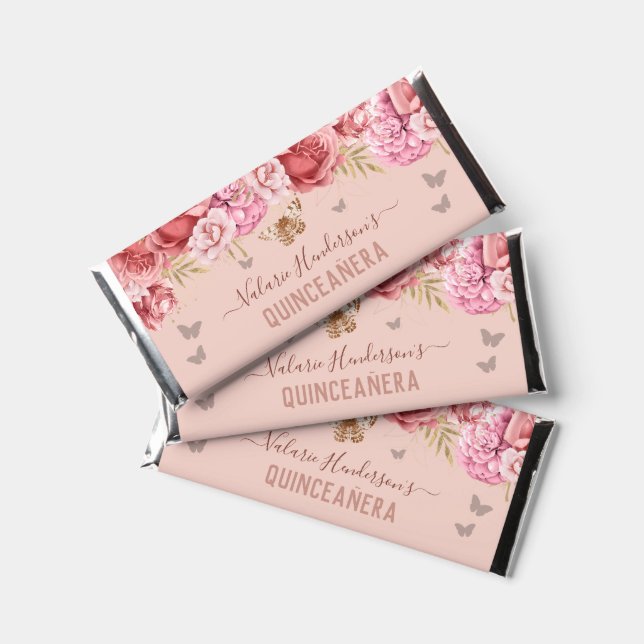 Elegant Roses Quinceanera Thank You Hershey Bar Fa (Front)
