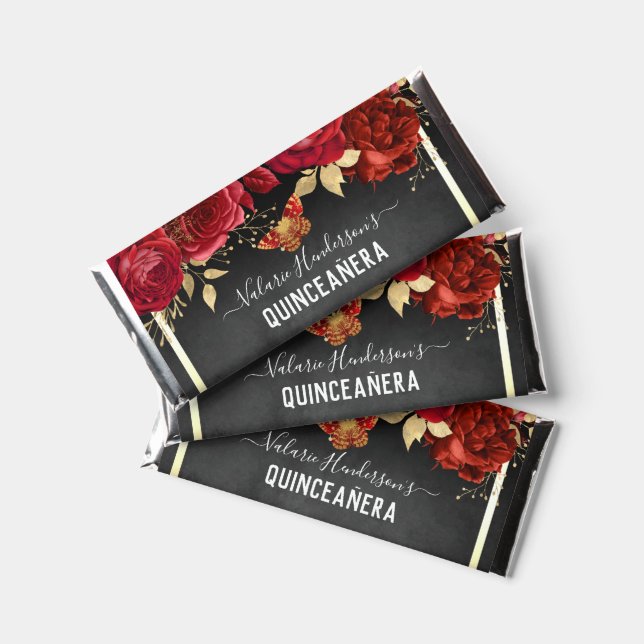 Elegant Roses Quinceanera Thank You Hershey Bar Favors (Front)