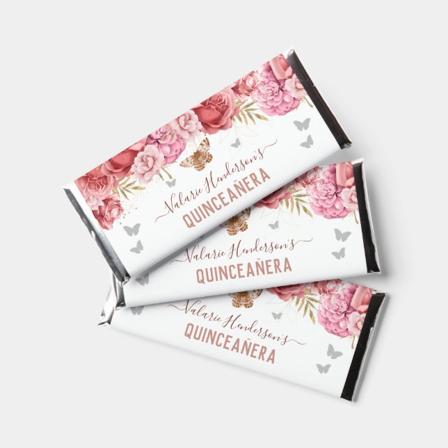 Elegant Roses Quinceanera Thank You Hershey Bar Favors (Front)