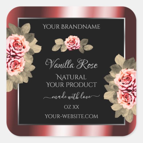 Elegant Roses Shimmering Red Black Product Labels