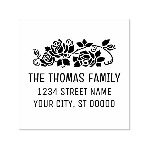 Elegant Roses Silhouette Flower Name Address Self_inking Stamp