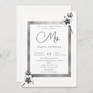 Elegant Roses Silver Christmas Future Mrs. Shower Invitation