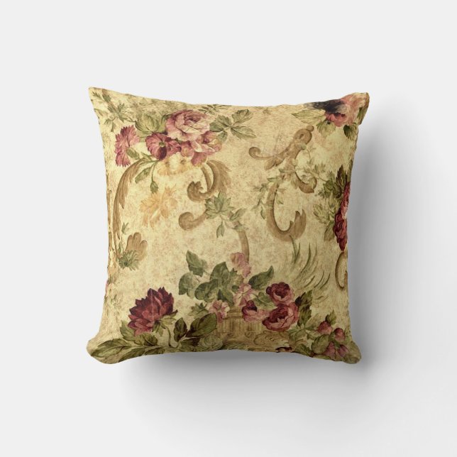 Elegant Roses Tapestry Mauve Burgundy Floral  Throw Pillow (Front)