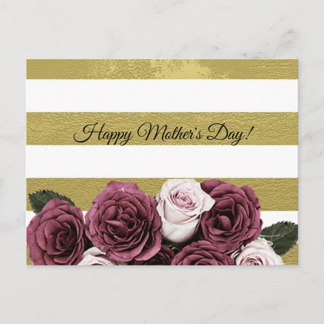 Elegant Roses,Texture,Gold & White Stripes Postcard (Front)