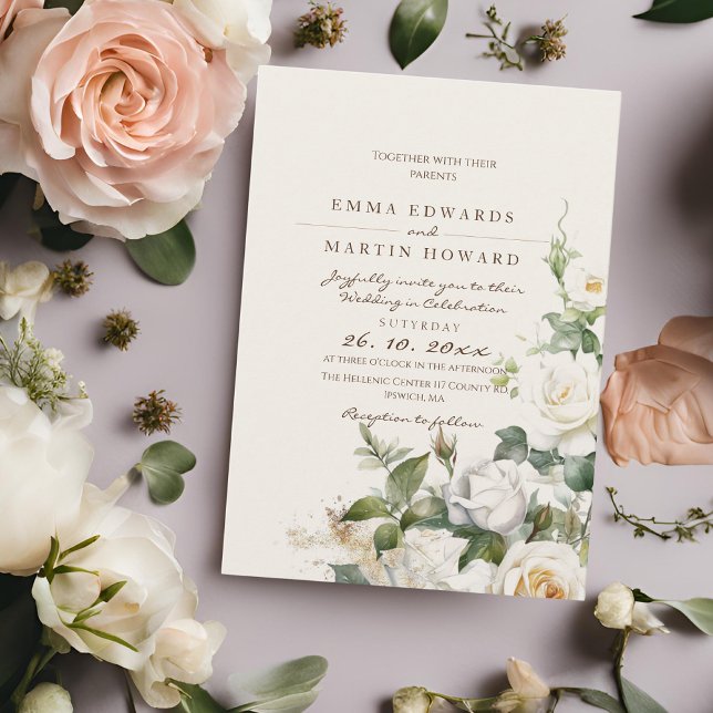 Elegant Roses Wedding Beige Floral  Invitation (Creator Uploaded)