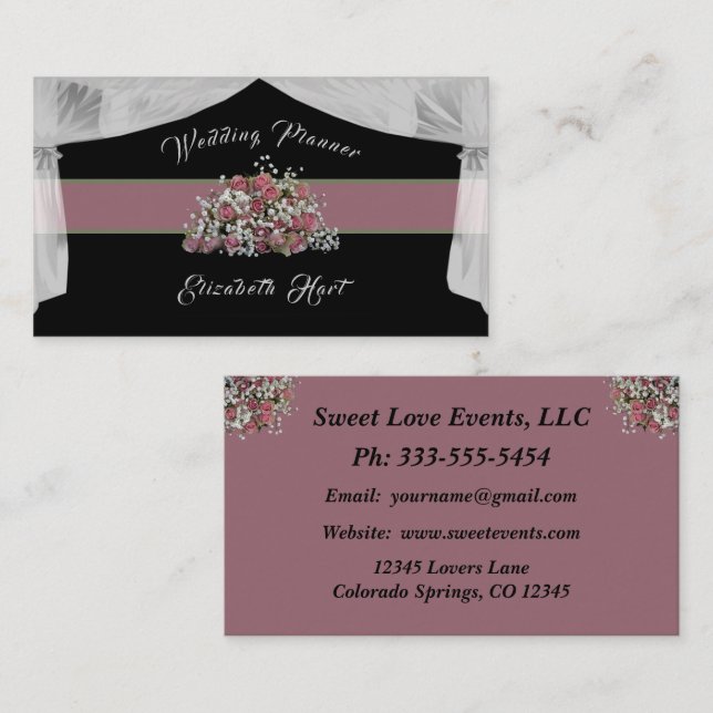 Elegant Roses Wedding Planner Business Card (Front/Back)