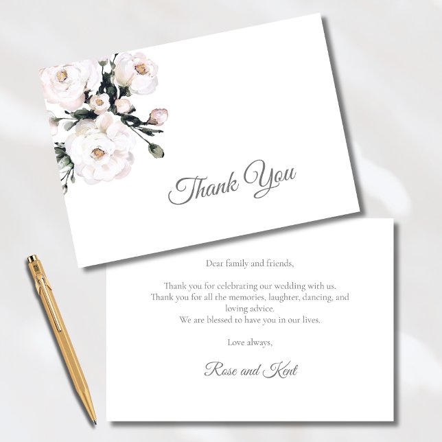 Elegant Roses | White Floral Wedding Thank You Card (Creator Uploaded)