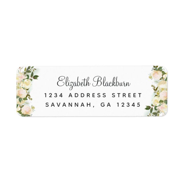 Elegant Roses White Wedding Return Address Label (Front)