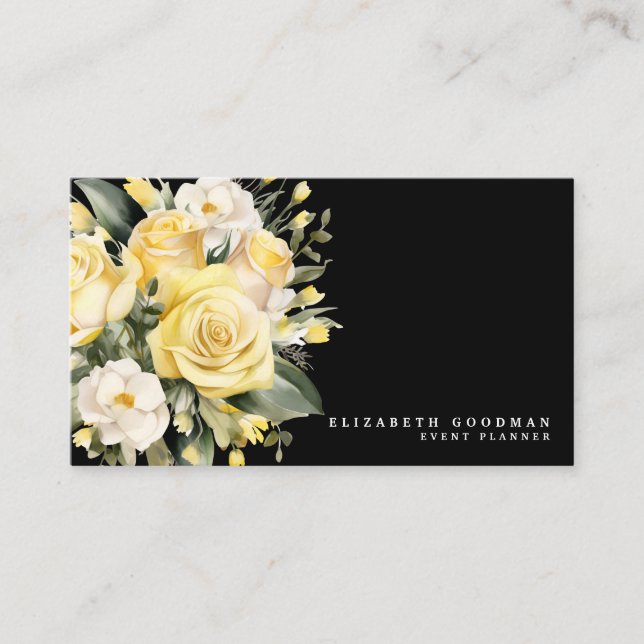 Elegant Roses Yellow Black Flowers Business Cards (Front)