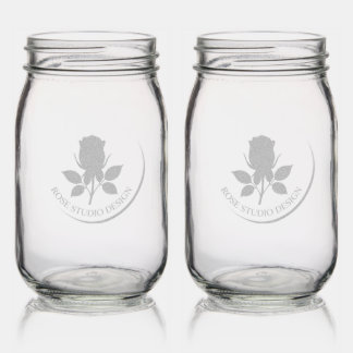 Elegant RoseStudioDesign Engraved Glass Mason Jars