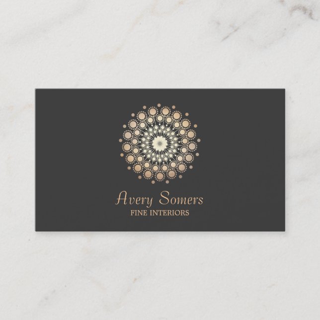 Elegant Rosette Floral Motif Interior Designer Business Card (Front)