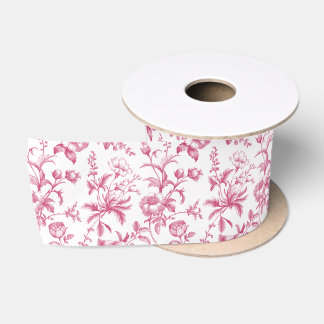 Elegant Rosewood Grandmillennial Toile Floral Satin Ribbon
