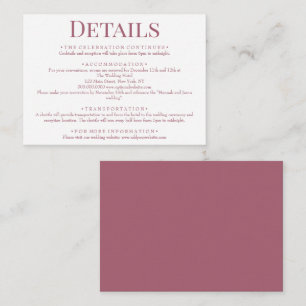 Elegant Rosewood Pink Wedding Details Enclosure Card