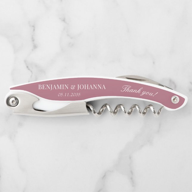 Elegant Rosewood Pink Wedding Thank You Favors Waiter's Corkscrew (Front)