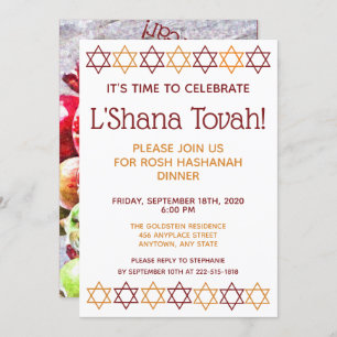 Elegant Rosh Hashanah Red and Gold Star of David Invitation