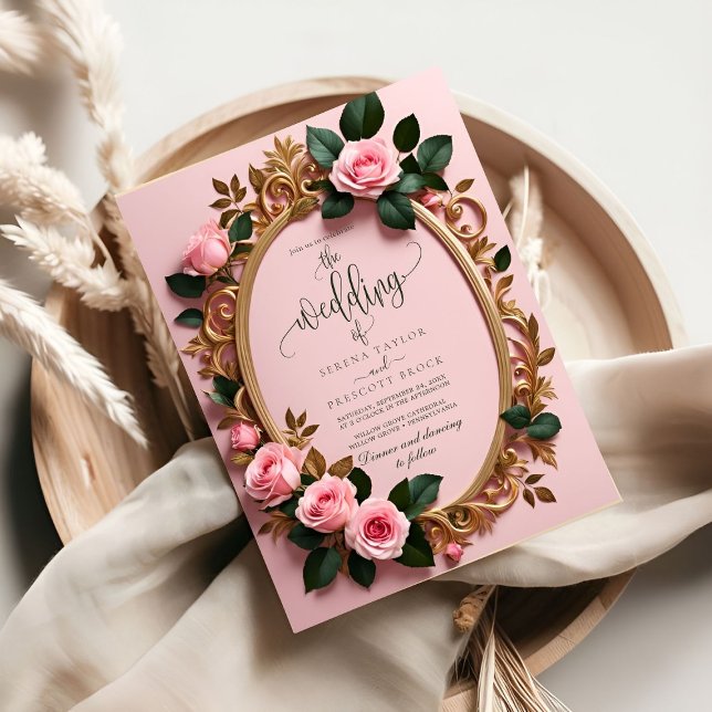 Elegant Rosy Floral Art Nouveau Wedding Invitation (Creator Uploaded)