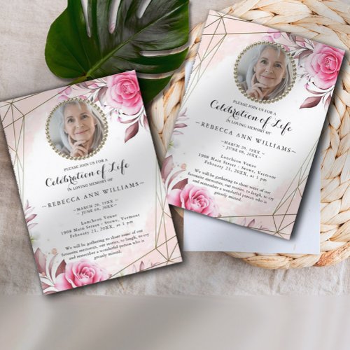 Elegant Rosy Photo Celebration of Life  Invitation