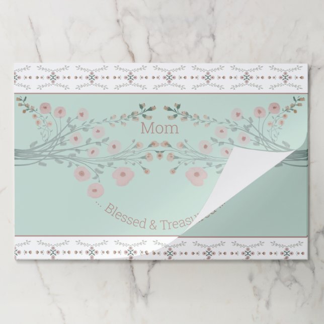 Elegant Rosy Pink And Blue Fancy Paper Placemat (Folded)