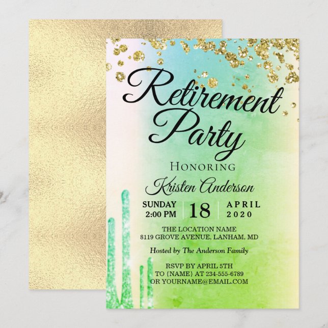Elegant Rosy Sparkly Glitter Retirement Party  Inv Invitation (Front/Back)