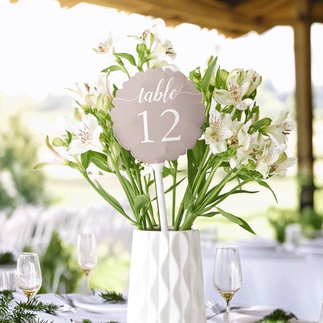 Elegant Rosy Taupe Calligraphy Table Number Balloon (Creator Uploaded)