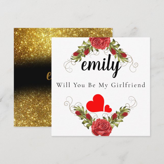 Elegant Rosy Will You Be My Girlfriend Card (Front/Back)