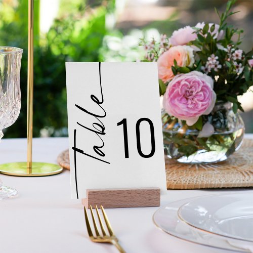 Elegant Rotated Calligraphy Black White Wedding Table Number