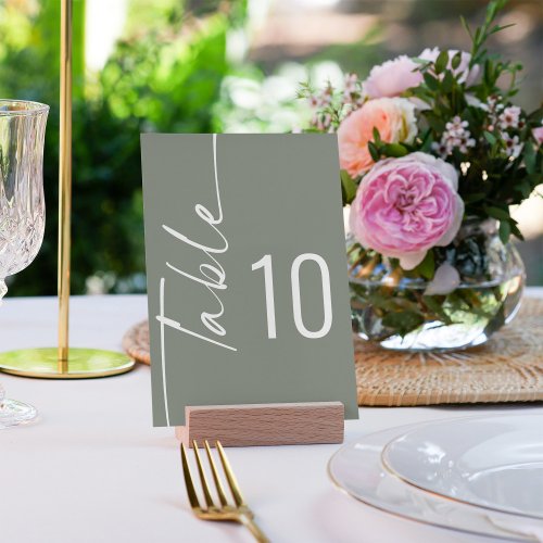 Elegant Rotated Calligraphy Sage Green Wedding Table Number