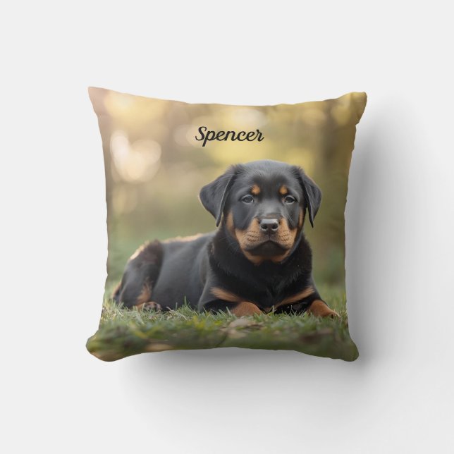 Elegant Rottweiler Personalized Throw Pillow (Front)
