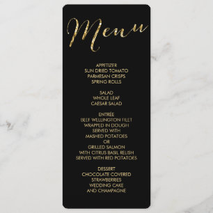Elegant Round Black And Gold Foil Wedding Menu