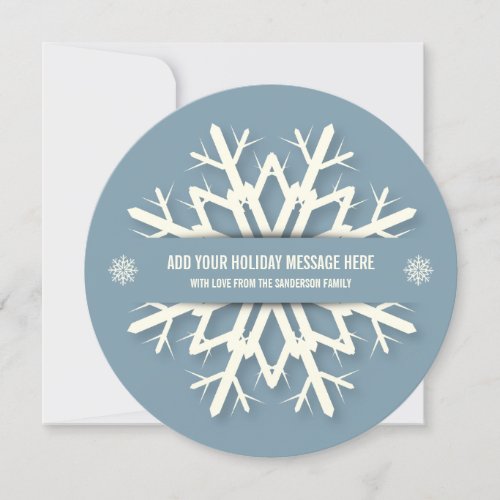 Elegant Round Blue Snowflake Christmas Photo Card