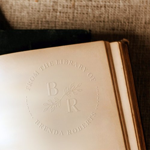 Elegant Round Botanical Initials Library Bookplate Embosser