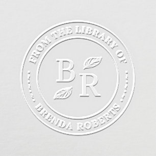 Elegant Round Botanical Initials Personal Library Embosser