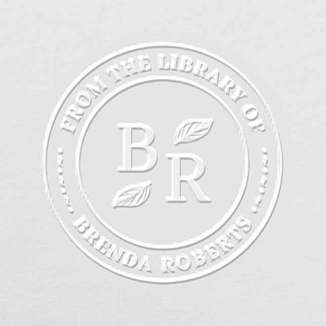 Elegant Round Botanical Initials Personal Library Embosser (Design)