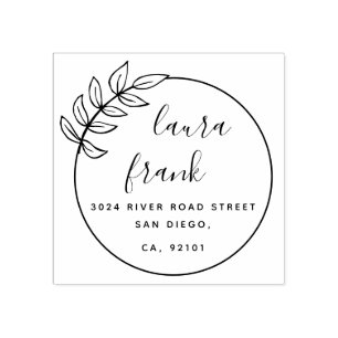 Elegant Round Couple Names Wedding Return Address Rubber Stamp