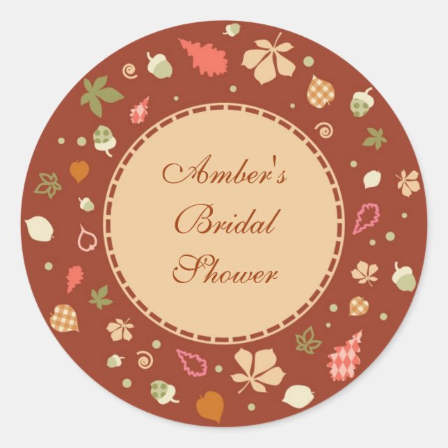 Elegant Round Fall Leaves Favor Sticker (Front)